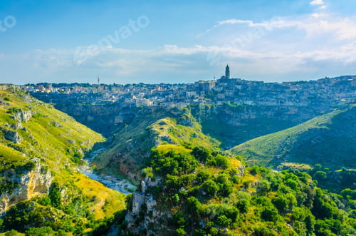 Preview: Italian City Matera Surrounded By Pristine Nature Full Of Hill And Valleys Beneath Them