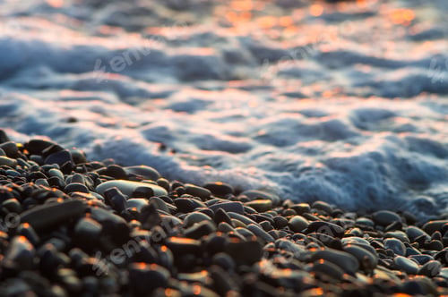 Preview: Pebble Stones On The Sea Beach, The Rolling Waves Of The Sea With Foam