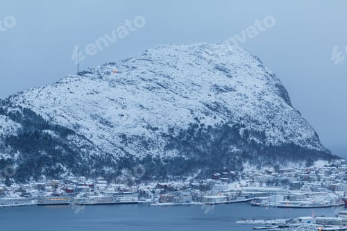 Preview: View Of The Town Of Alesund From Aksla Hill During Moody Sunrise. It Is A Sea Port And Is Noted For