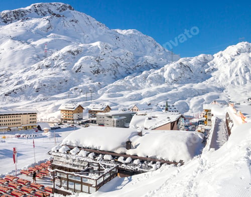 Preview: Landscape Of St. Christoph Ski Village Over Snowy Alps, Austria.