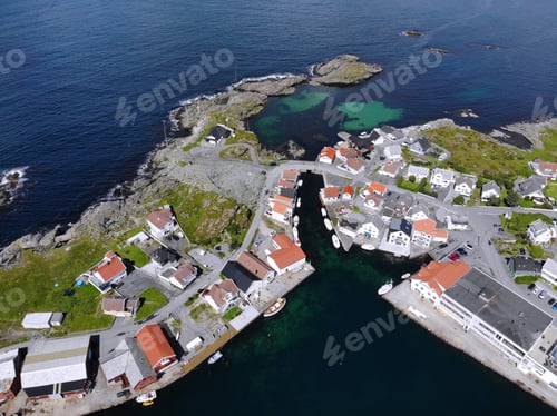 Preview: Norway Karmoy Island Drone View. Akrehamn Harbor Town Aerial View.