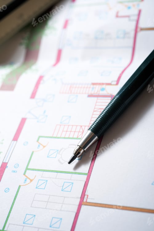 Preview: Dark Green Pencil on a Home Blueprint