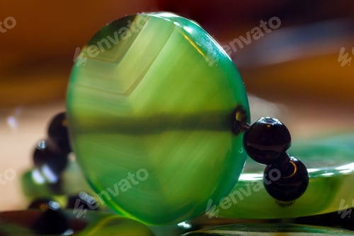 Preview: Large Polished Beads Of Beautiful Translucent Green Agate Gemstone, Macro