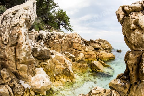 Preview: Saliara Beach (Called Marble Beach), Beautiful White Beach In Thassos Island, Greece. Landscape