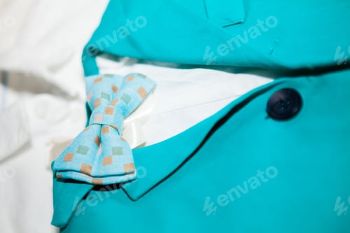 Preview: Turquoise Jacket, White Shirt And Bowtie For Baby Boys