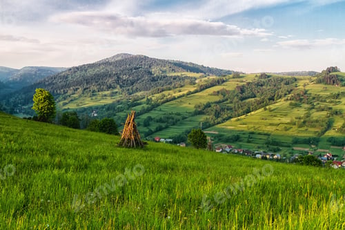 Preview: Mountains Scenery. Panorama Of Grassland And Forest In Beskid Sadecki Mountains. Carpathian
