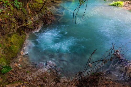Preview: Two Clear Rivers With Different Acidity Mix And Create The River With Turquoise Water. Rio Celeste