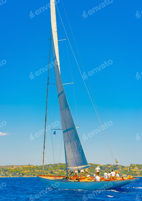 Preview: Classic Wooden Sailing Boat In A Race, Spetses Island In Greece