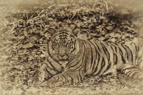 Preview: Vanishing Indian Wildlife: Vintage Style Image Of A Large Male Bengal Tiger In Bandhavgarh National