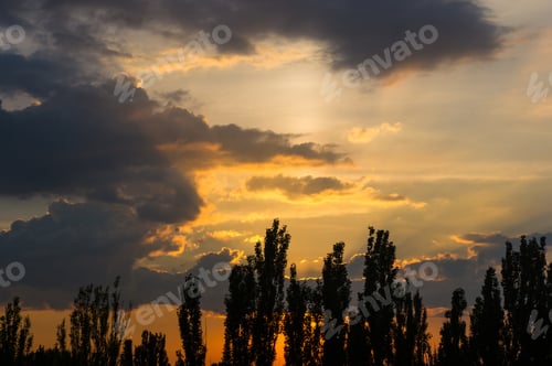 Preview: Landscape With Dramatic Light - Beautiful Golden Sunset With Saturated Sky And Clouds.