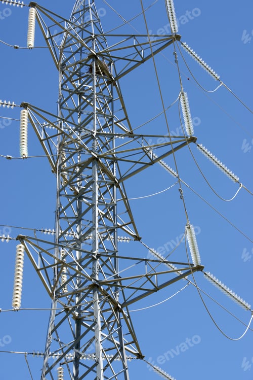 Preview: Close Up Of A High Voltage Tower With Blue Sky