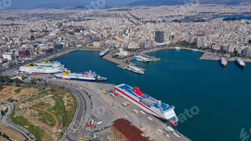 Preview: Aerial Drone Bird'S Eye View Of Famous Port Of Piraeus One Of The Largest In Europe Where Ships