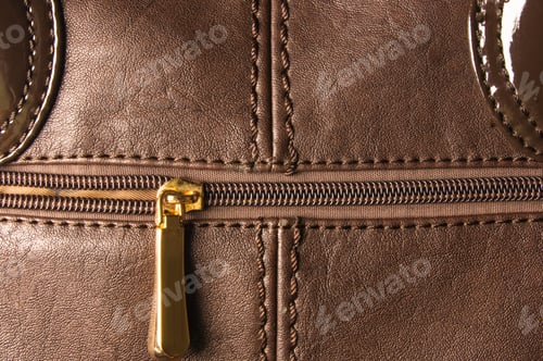 Preview: Closeup Of The Seams On Brown Leather Hand Bag