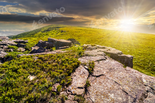 Preview: White Sharp Stones On The Hillside On Top Of Mountain Range In Evening Light