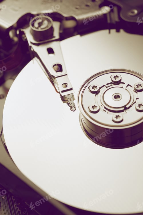 Preview: Closeup Of An Open Computer Hard Drive.