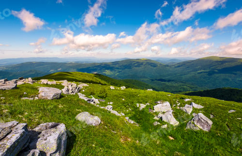 Preview: Carpathian Alps With Huge Boulders On Hillsides. Beautiful Summer Landscape In Fine Weather