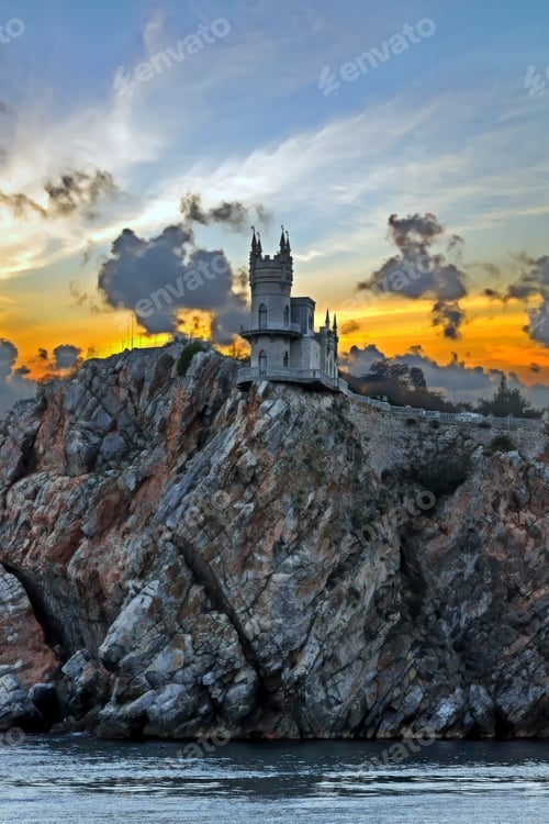 Preview: The Castle "Swallow'S Nest". The Village Of Gaspra On The Crimean Background Of The Cloudy Sky, Top