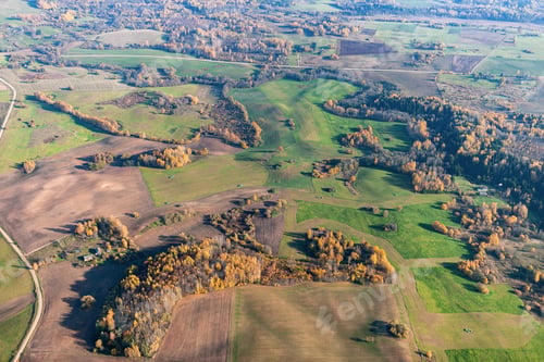 Preview: Aerial View Over The Fields And Forest In Autumn