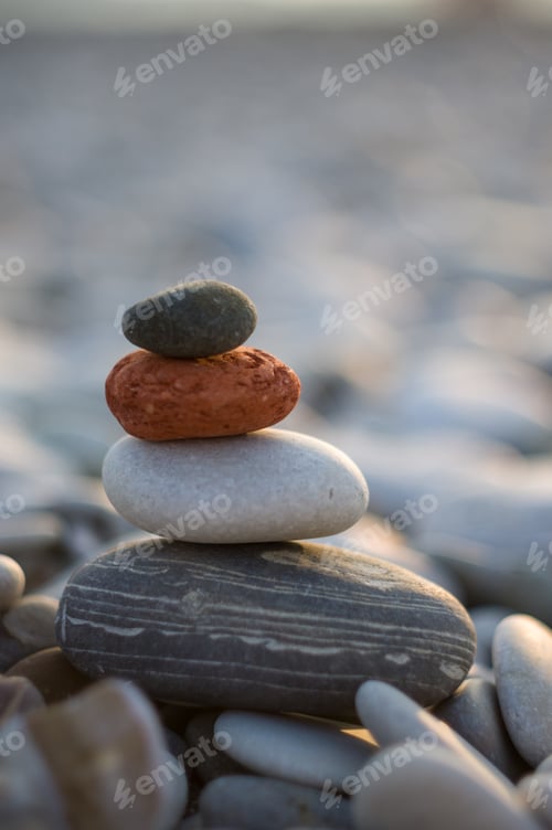 Preview: Stack Of Zen Stones On Pebble Beach