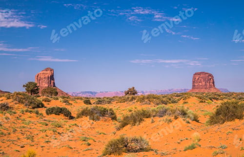 Preview: Picturesque Ancient Rocks In The Valley Of Monuments. Rock Of Sandstone And Blue Serene Sky