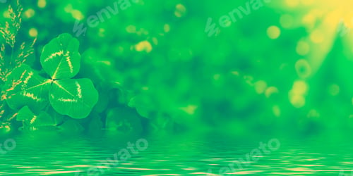 Preview: Green Clover Leaves On A Background Summer Landscape. St.Patrick 'S Day
