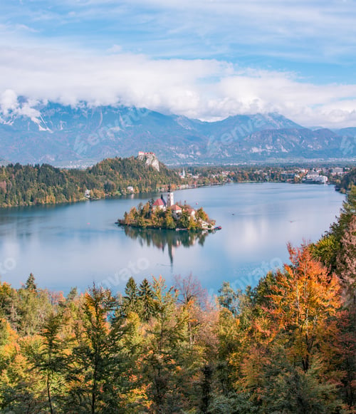 Preview: Lake Bled With The Church On The Island And Castle On The Hill In Autumn Time.