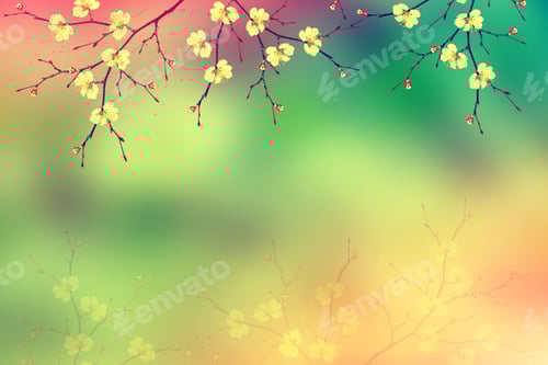 Preview: Blossoming Branch Cherry. Bright Colorful Spring Flowers