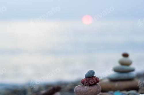 Preview: Stack Of Zen Stones On Pebble Beach