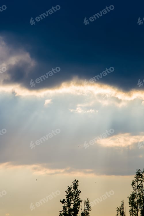 Preview: Landscape With Dramatic Light - Beautiful Golden Sunset With Saturated Sky And Clouds.
