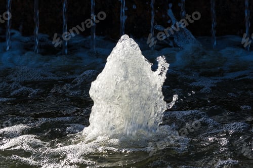 Preview: Fountain In City Park On Hot Summer Day, Beautiful Bright Streams Of Sparkling Water, Drops And