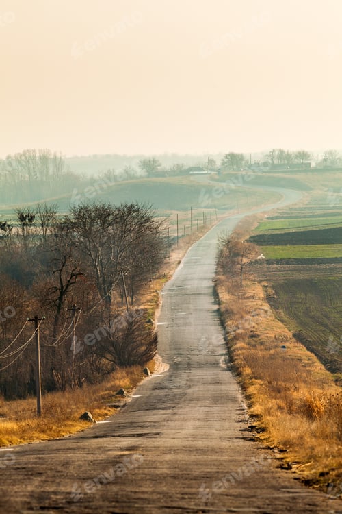 Preview: Rural Landscape With An Empty Road And Overcast Sky