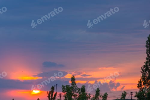 Preview: Landscape With Dramatic Light - Beautiful Golden Sunset With Saturated Sky And Clouds.