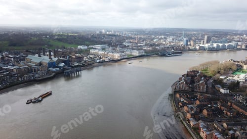 Preview: Aerial Bird'S Eye View Photo Taken By Drone Of Famous Canary Wharf Skyscraper Complex, Docklands