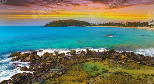 Preview: Enjoy The Spectacular Sunsets Parrot Rock With Waves On Sandy Beach. Mirissa, Sri Lanka