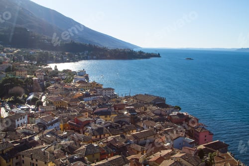 Preview: Malcesine Town Aerial View, Garda Lake, Italy. Italian Landscape