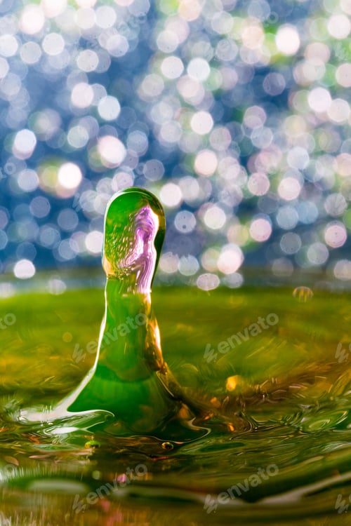 Preview: Abstract, Colorful Composition With Small Bokeh Lights, Water Drops And Water Texture. Can Be Used