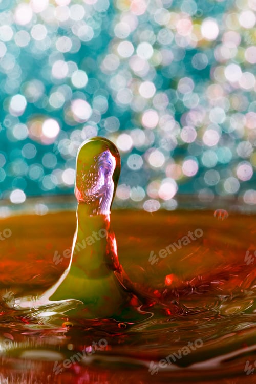 Preview: Abstract, Colorful Composition With Small Bokeh Lights, Water Drops And Water Texture. Can Be Used