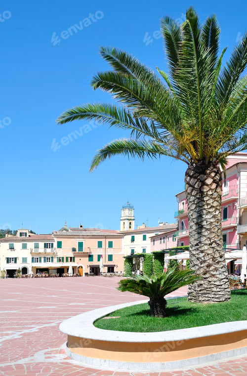 Preview: Piazza In Porto Azzurro On Island Of Elba,Tuscany,Mediterranean Sea,Italy