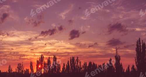 Preview: Landscape With Dramatic Light - Beautiful Golden Sunset With Saturated Sky And Clouds.