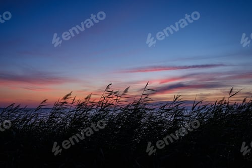 Preview: Red Saturated Colors In Sunset Over The Baltic Sea With Calm Water And Sun Reflections In Estonia