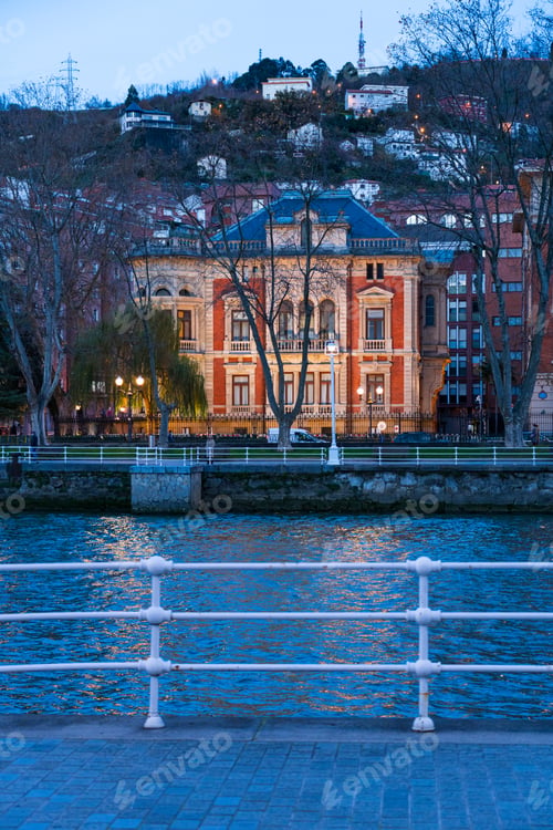 Preview: Facade Of An Old Building Nearby Ria Del Nervion River In Bilbao City Of Bizkaia Province Of The