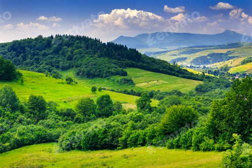 Preview: Great Layering Of Mountains Covered With Forests And Meadows