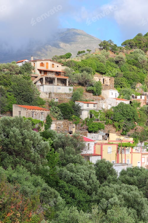 Preview: Landscape Of Crete Island In Greece. Small Greek Mountain Village.