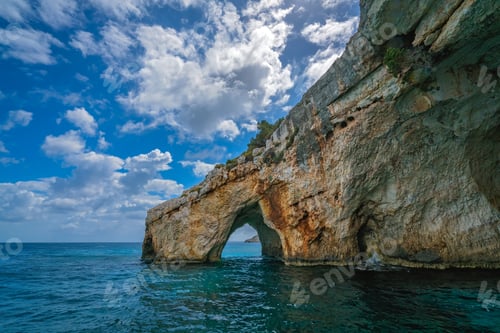 Preview: Stone Arch Entrance To One Of The Many Blue Caves In Zante Island, Greece