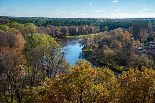 Preview: City Of Valmiera In Latvia From Above. Panoramic Image Of Urban Area