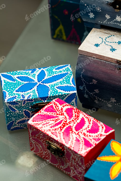 Preview: Painted, Wooden Small Boxes For Multiple Purposes