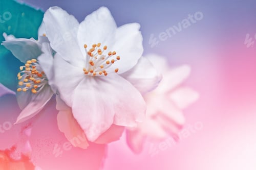 Preview: White Jasmine. The Branch Delicate Spring Flowers.