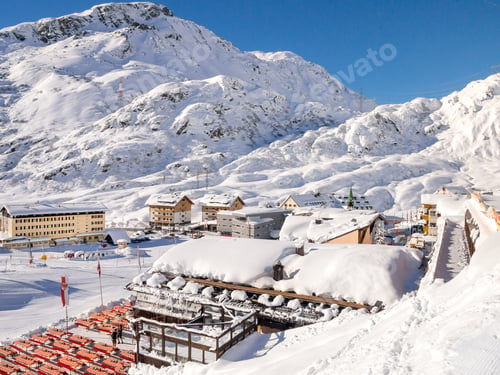 Preview: Scenery Of St. Christoph Ski Village Over Snowy Austrian Alps.