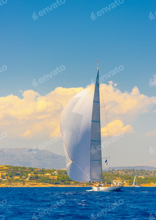 Preview: Classic Wooden Sailing Boat In A Race, Spetses Island In Greece