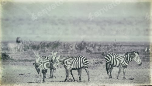 Preview: Vanishing Africa: Vintage Style Image Of Zebras In The Lake Manyara National Park, Tanzania